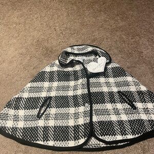Lots of Love by Speechless Kids Black and White Plaid Poncho with Golden Accents